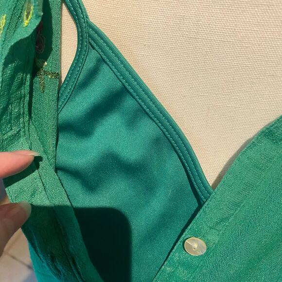 Boho Fairy Cottage Green Shirt dress with embroidered flowers Small Hope Springs - Picture 3 of 5